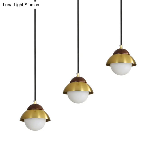 Metal Dome Pendant Light Kit With Opal Glass Shade - Simplicity Design Brass Finish Multiple Lamps