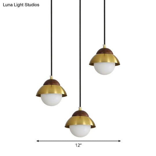 Metal Dome Pendant Light Kit With Opal Glass Shade - Simplicity Design Brass Finish Multiple Lamps