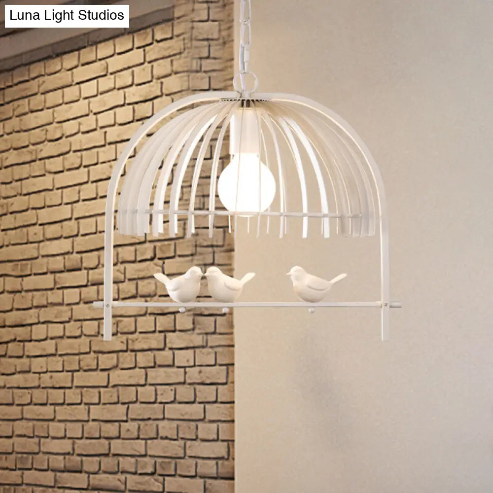 Lodge Style Metal Dome Pendant Light W/ Bird Cage Design - 1 Bulb Hanging Lamp Black/White
