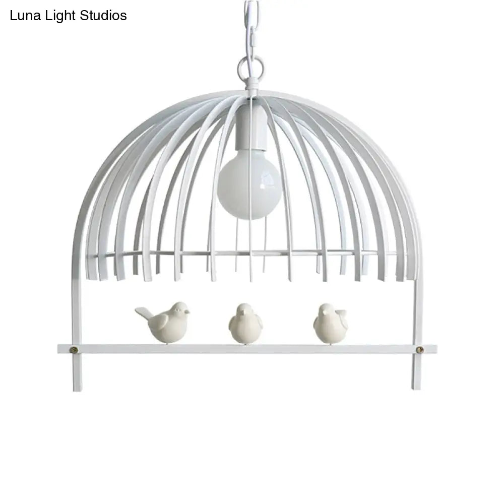 Lodge Style Metal Dome Pendant Light W/ Bird Cage Design - 1 Bulb Hanging Lamp Black/White