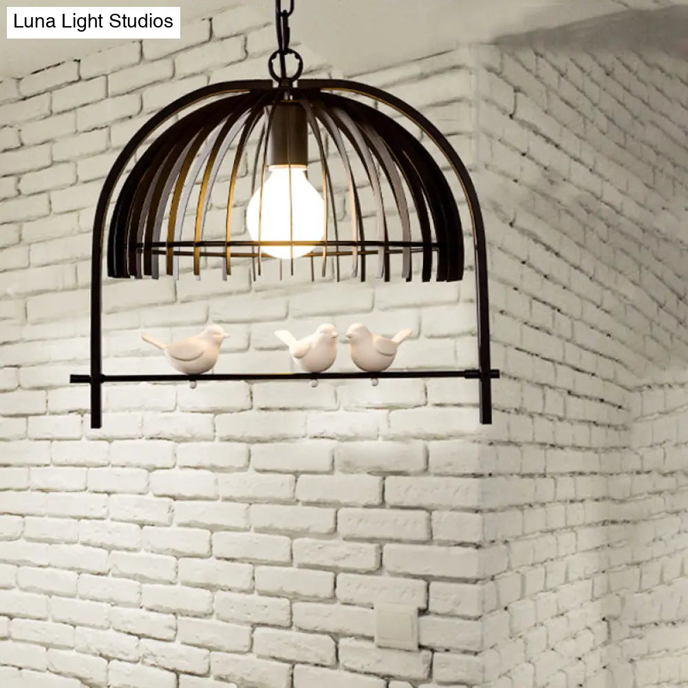 Metal Dome Shade Ceiling Pendant Light With Bird Cage Design - Lodge Style 1-Bulb Indoor Hanging