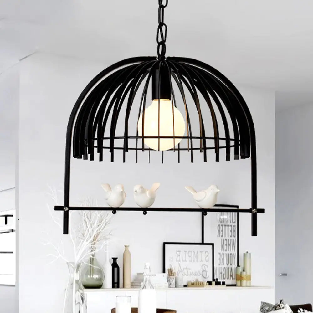 Metal Dome Shade Ceiling Pendant Light With Bird Cage Design - Lodge Style 1-Bulb Indoor Hanging