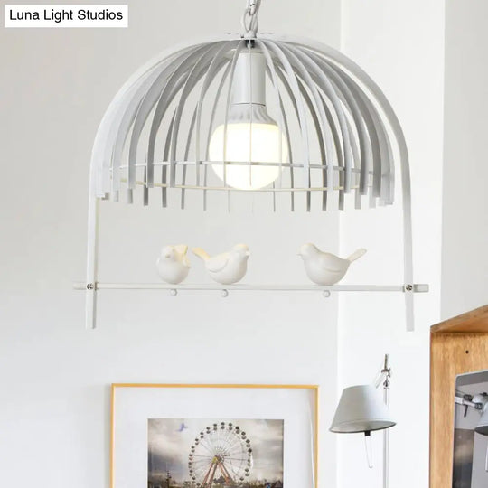 Metal Dome Shade Ceiling Pendant Light With Bird Cage Design - Lodge Style 1-Bulb Indoor Hanging