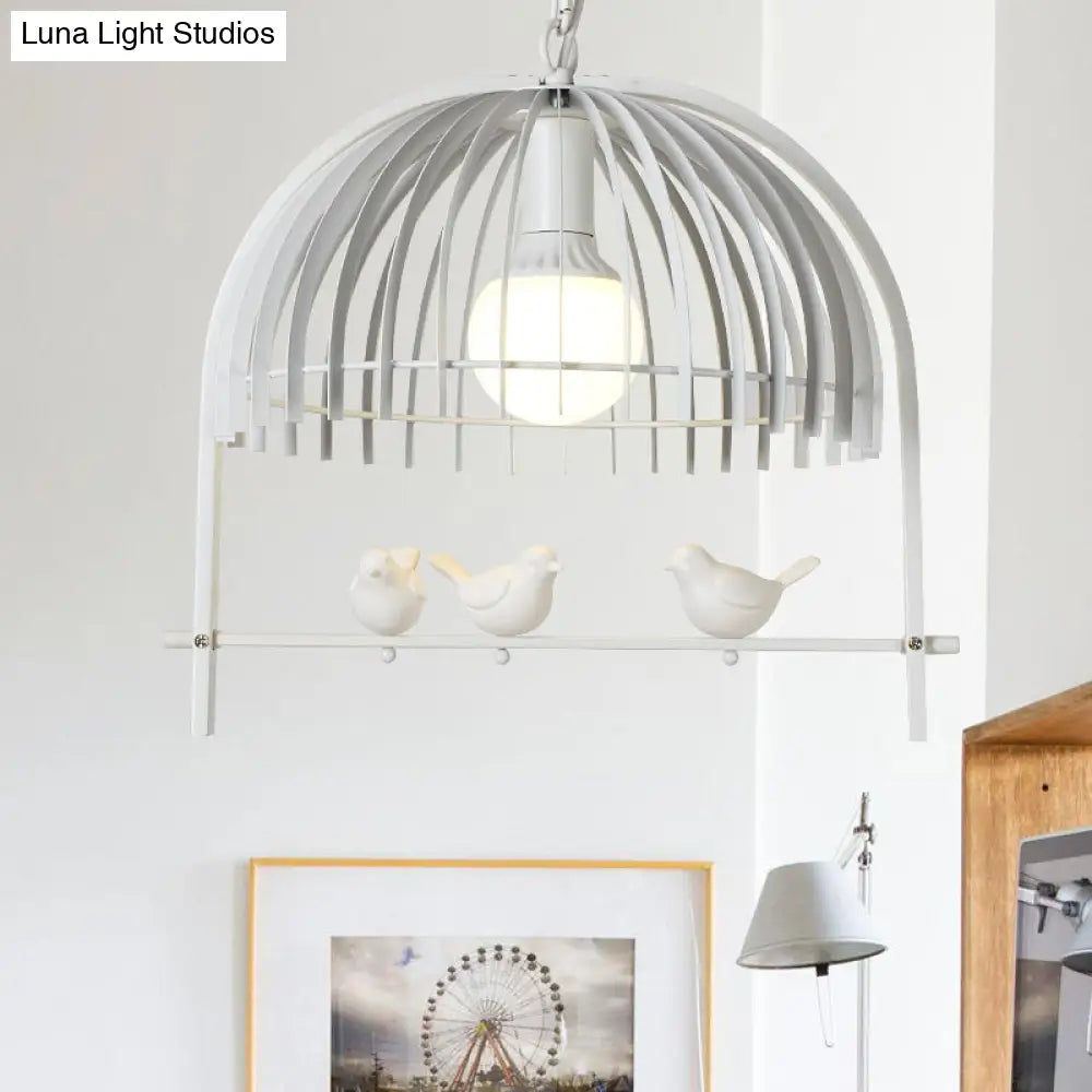 Lodge Style Metal Dome Pendant Light W/ Bird Cage Design - 1 Bulb Hanging Lamp Black/White