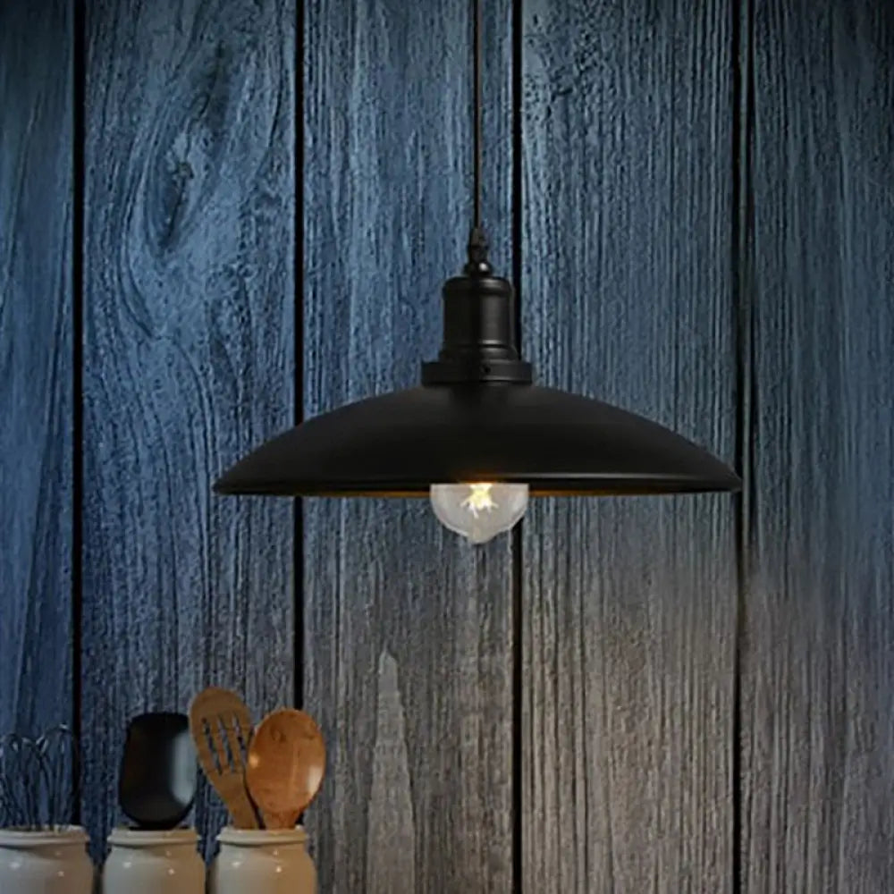 Metal Dome Shaped Pendulum Light - Farmhouse 1-Light Hanging Lamp Kit Black