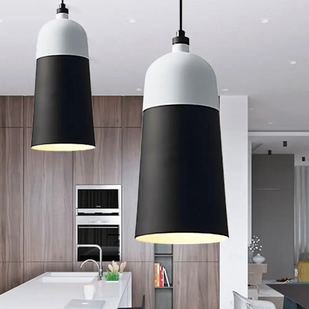 Metal Domed Hanging Light Fixture - Modern Simple Suspension Lamp Black & White / 5.5’