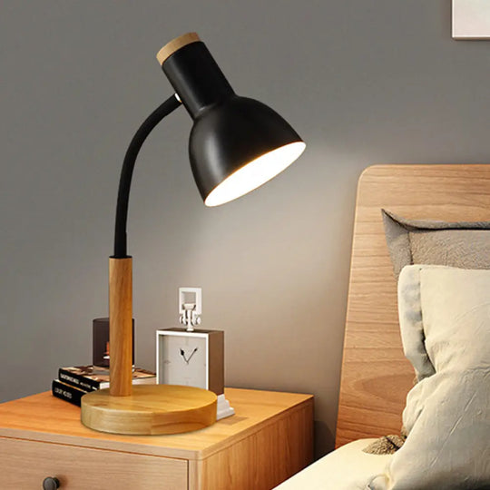 Metal Domed Night Table Lamp - 1 Bulb Black/White/Yellow Colors Flexible & Simple Nightstand Light