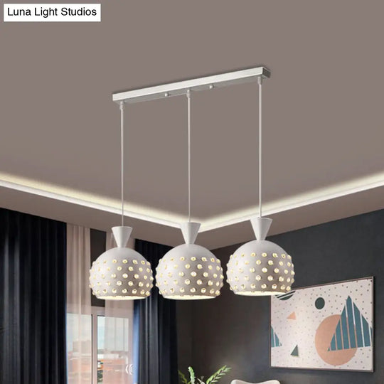 Metal Domed Pendant Light With Crystal Bead Accents - 3-Head Minimalist Hanging Lamp For Restaurants