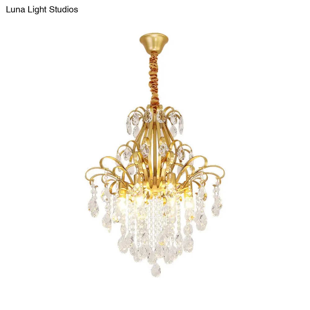 Metal Drop Pendant Chandelier With Crystal Draping - Traditional Branch Design