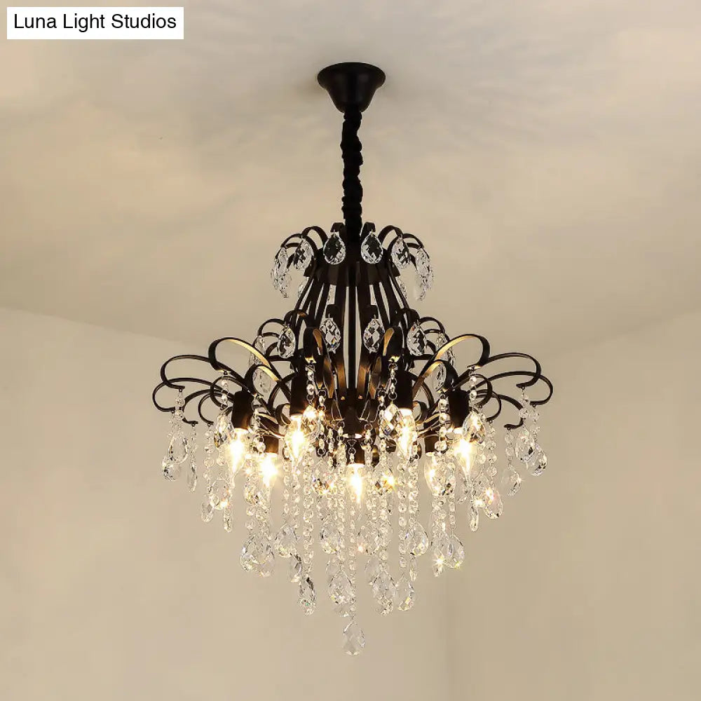 Metal Drop Pendant Chandelier With Crystal Draping - Traditional Branch Design