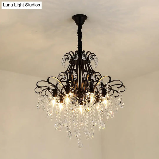 Metal Drop Pendant Chandelier With Crystal Draping - Traditional Branch Design