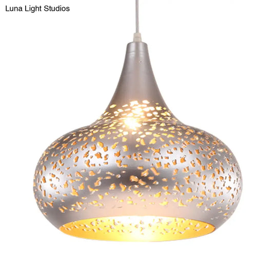 Metal Droplet Hanging Light: 1-Bulb Pendant Fixture In Silver/Bronze/Gold For Bedroom