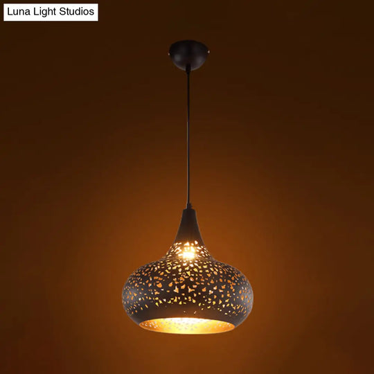 Metal Droplet Hanging Light: 1-Bulb Pendant Fixture In Silver/Bronze/Gold For Bedroom