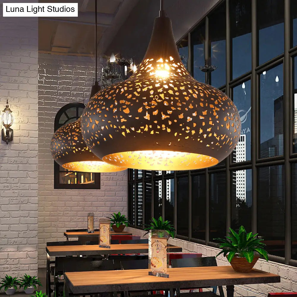 Metal Droplet Hanging Light: 1-Bulb Pendant Fixture In Silver/Bronze/Gold For Bedroom