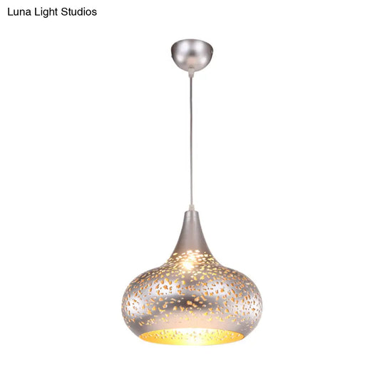 Metal Droplet Hanging Light: 1-Bulb Pendant Fixture In Silver/Bronze/Gold For Bedroom