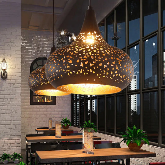 Metal Droplet Hanging Light: 1-Bulb Pendant Fixture In Silver/Bronze/Gold For Bedroom Bronze