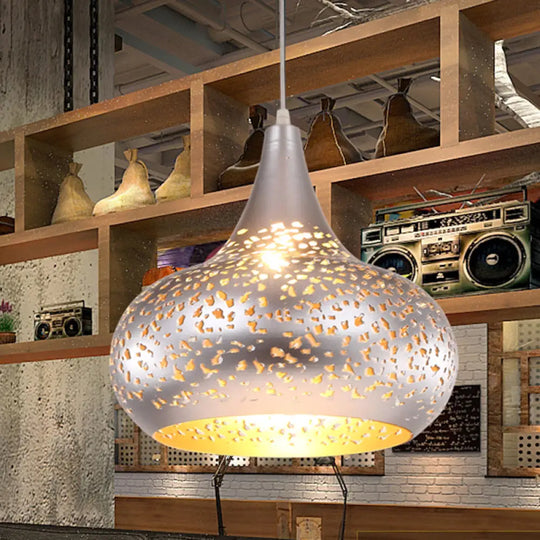 Metal Droplet Hanging Light: 1-Bulb Pendant Fixture In Silver/Bronze/Gold For Bedroom Silver