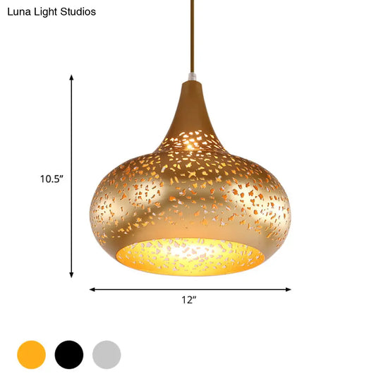 Metal Droplet Hanging Light: 1-Bulb Pendant Fixture In Silver/Bronze/Gold For Bedroom