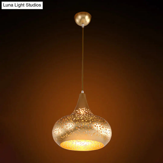 Metal Droplet Hanging Light: 1-Bulb Pendant Fixture In Silver/Bronze/Gold For Bedroom