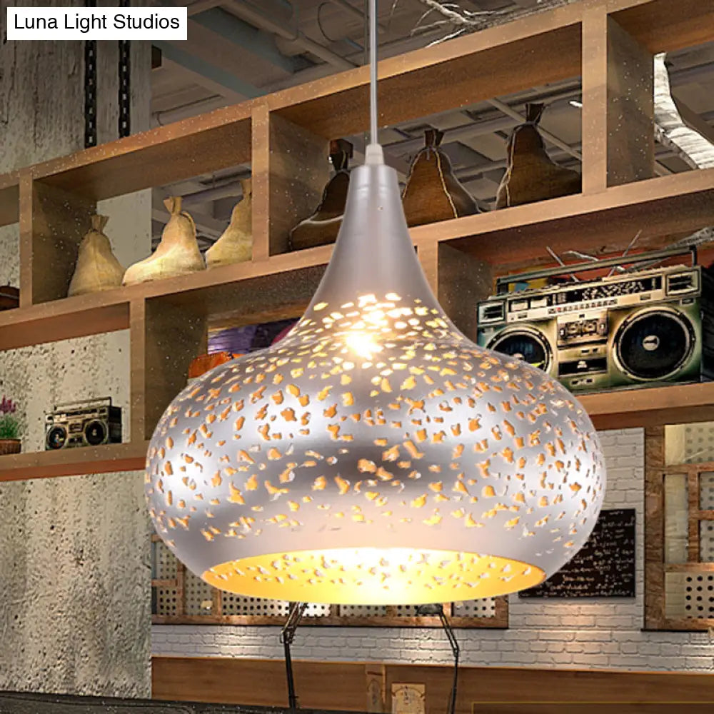 Metal Droplet Hanging Light: 1-Bulb Pendant Fixture In Silver/Bronze/Gold For Bedroom