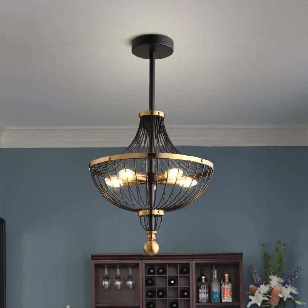 Metal Empire Hanging Chandelier - Vintage Pendant Light Fixture Black & Gold (5 Bulbs) Black-Gold