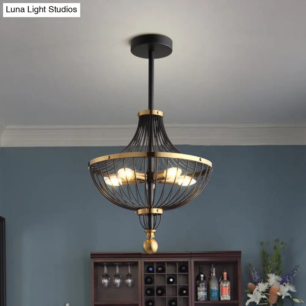 Vintage Black And Gold Metal Empire Chandelier - 5 Bulb Hanging Pendant Light Fixture Black-Gold