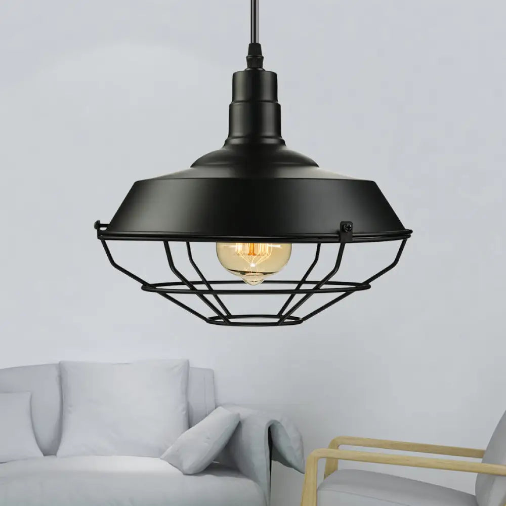 Metal Farmhouse Pendant Light With Barn Shade In Black - 1 Head 3 Sizes Available / 10’