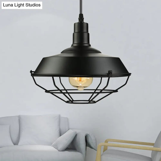 Farmhouse Style Pendant Light With Barn Shade - Black Metal 1 Head 10/14/18 Diameter Ideal For