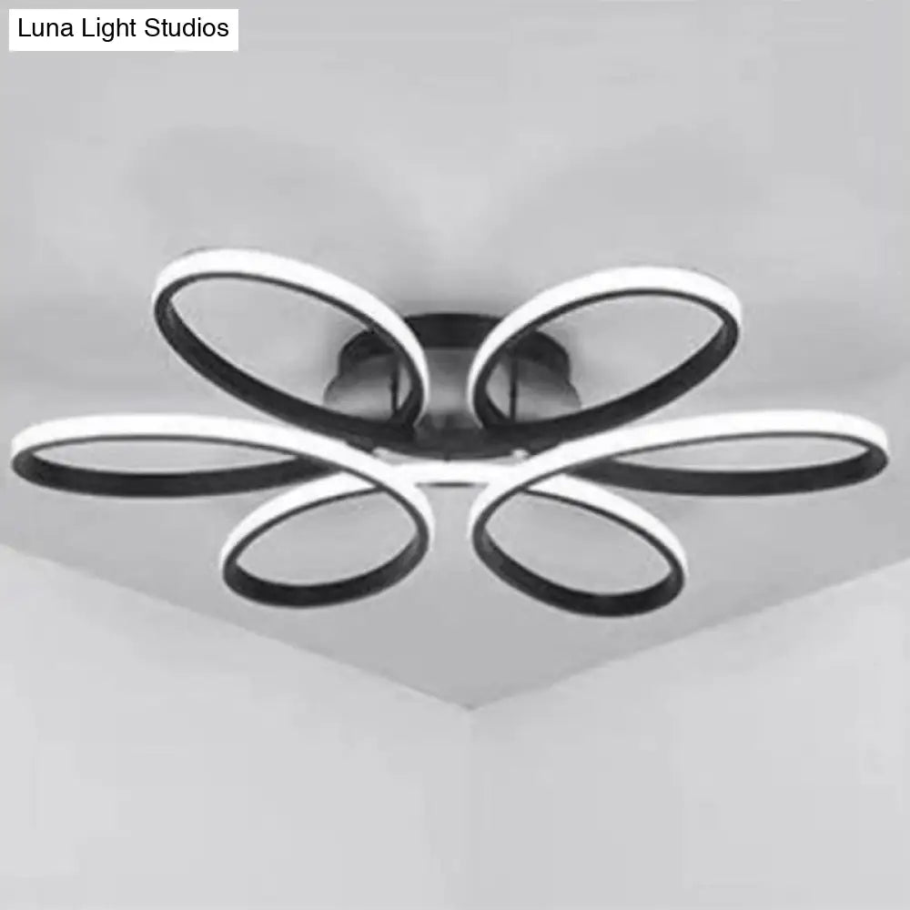 Metal Flower Led Flush Mount Ceiling Light For Living Room - Minimalistic & Semi Design Black / 23