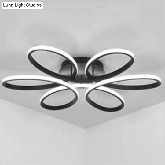 Metal Flower Led Flush Mount Ceiling Light For Living Room - Minimalistic & Semi Design Black / 23