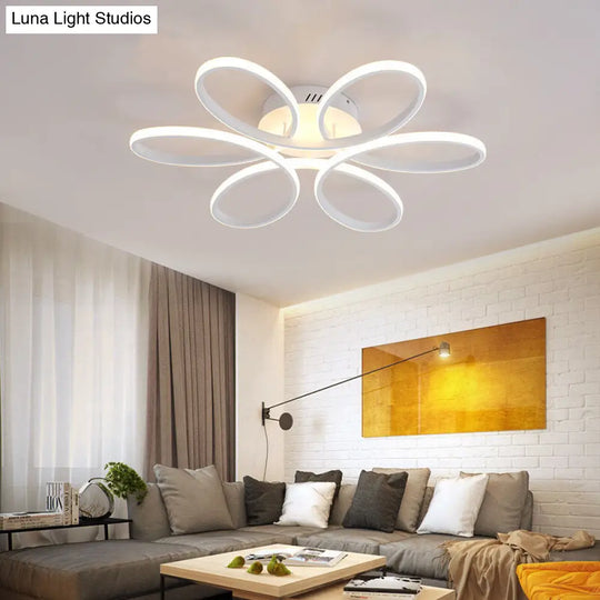 Metal Flower Led Flush Mount Ceiling Light For Living Room - Minimalistic & Semi Design