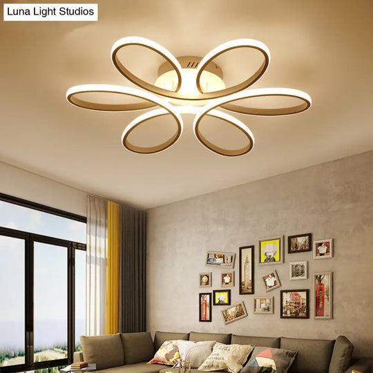 Metal Flower Led Flush Mount Ceiling Light For Living Room - Minimalistic & Semi Design