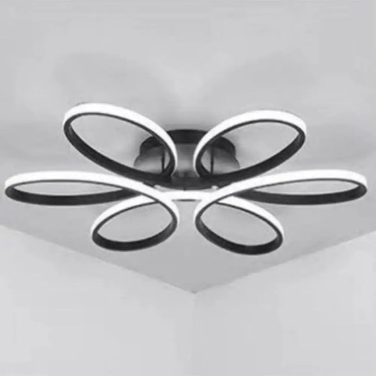 Metal Flower Led Flush Mount Ceiling Light For Living Room - Minimalistic & Semi Design Black /