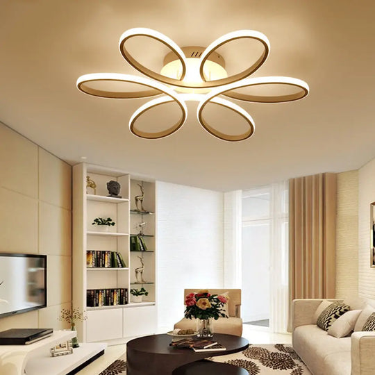 Metal Flower Led Flush Mount Ceiling Light For Living Room - Minimalistic & Semi Design White /
