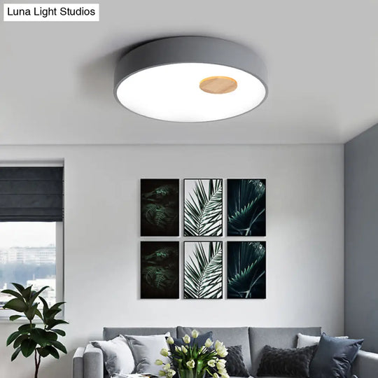 Metal Flush Ceiling Light With Acrylic Diffuser - Nordic Gray/Yellow/Green Mount For Living Room In