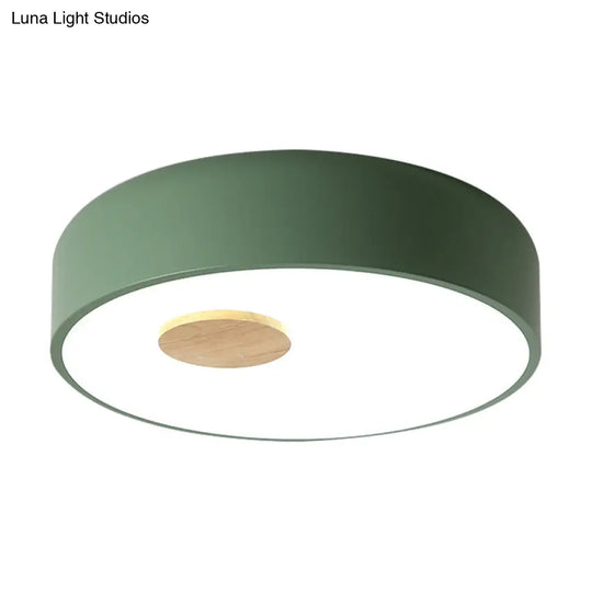 Metal Flush Ceiling Light With Acrylic Diffuser - Nordic Gray/Yellow/Green Mount For Living Room In