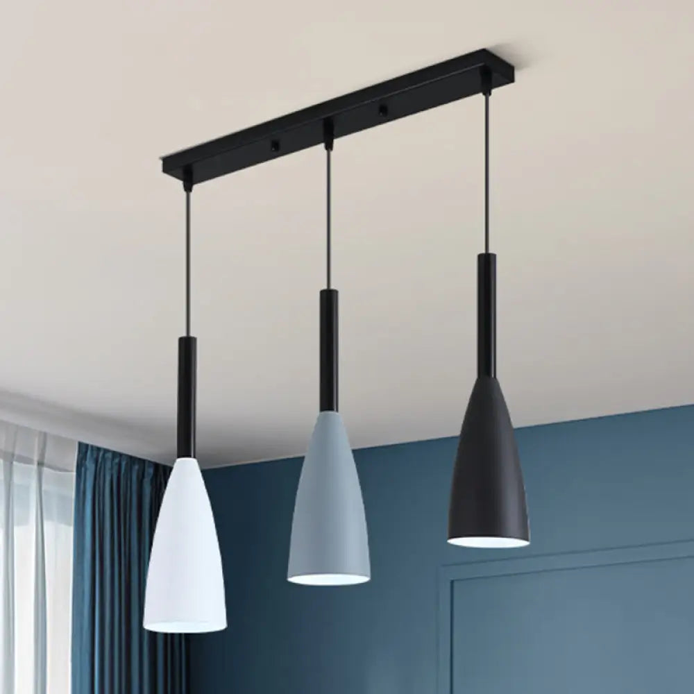 Metal Goblet Shade Hanging Light - Macaroon Style 3 Lights Perfect For Dining Room And Foyer Black