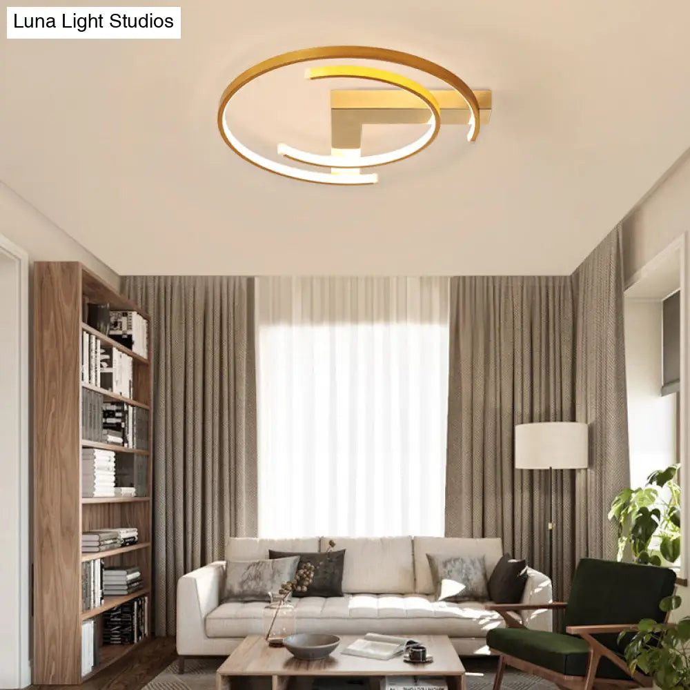 Metal Gold Flush Mount Ceiling Lamp - C-Shaped Design Led Bedroom Lighting 16/19.5 Wide / 16