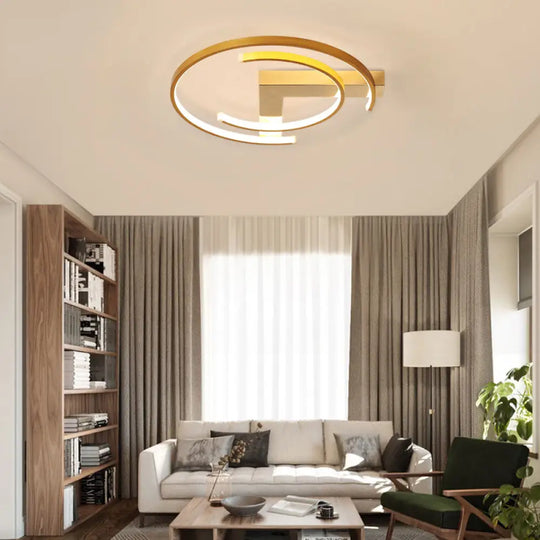 Metal Gold Flush Mount Ceiling Lamp - C-Shaped Design Led Bedroom Lighting 16’/19.5’ Wide / 16’