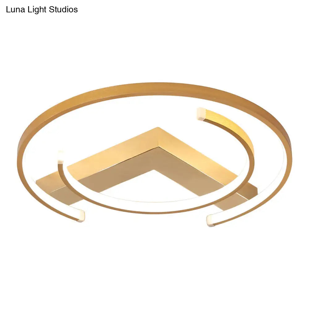 Metal Gold Flush Mount Ceiling Lamp - C-Shaped Design Led Bedroom Lighting 16’/19.5’ Wide