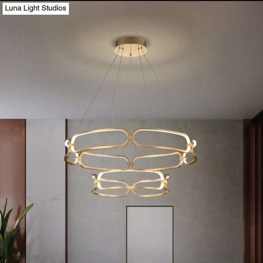 Metal Gold Led Pendant Light - 1/2-Tiered Wristlet Shaped Chandelier Simple & Stylish Small/Large