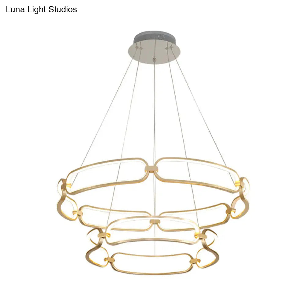 Stylish Gold Metal Led Pendant Light - 1/2-Tiered Wristlet Chandelier Small/Large Sizes