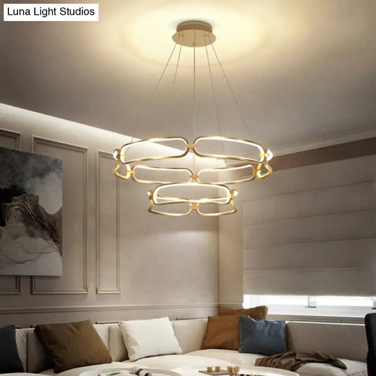 Metal Gold Led Pendant Light - 1/2-Tiered Wristlet Shaped Chandelier Simple & Stylish Small/Large