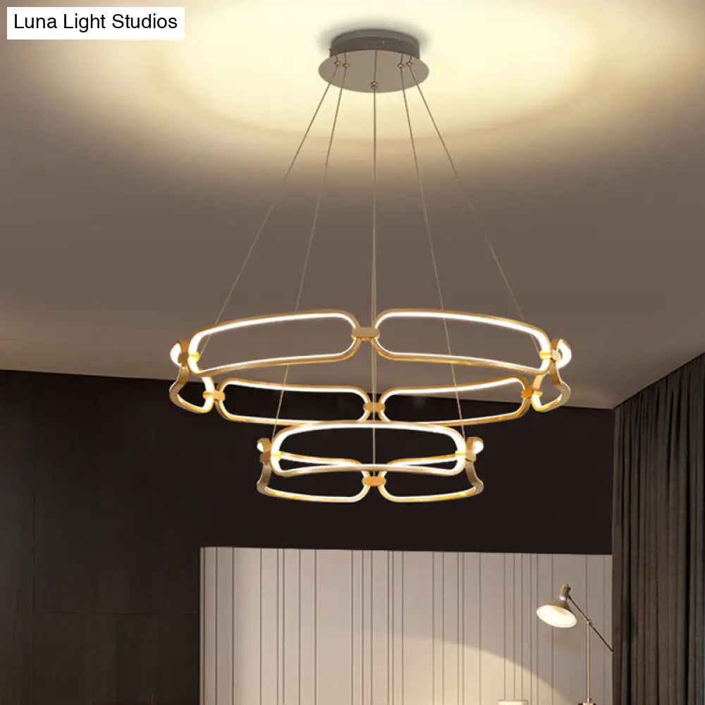 Stylish Gold Metal Led Pendant Light - 1/2-Tiered Wristlet Chandelier Small/Large Sizes / 2 Tiers