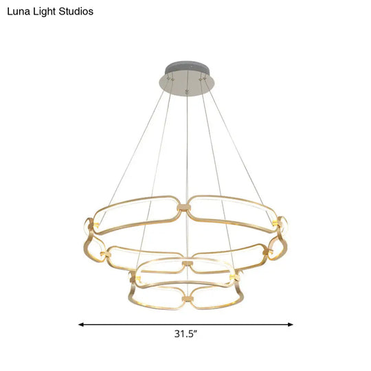 Stylish Gold Metal Led Pendant Light - 1/2-Tiered Wristlet Chandelier Small/Large Sizes