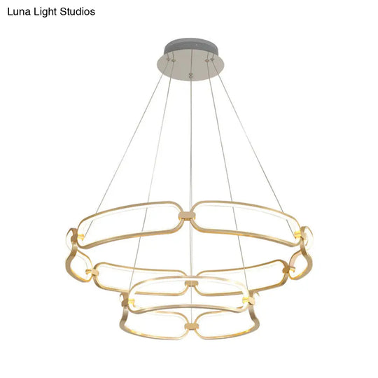 Stylish Gold Metal Led Pendant Light - 1/2-Tiered Wristlet Chandelier Small/Large Sizes