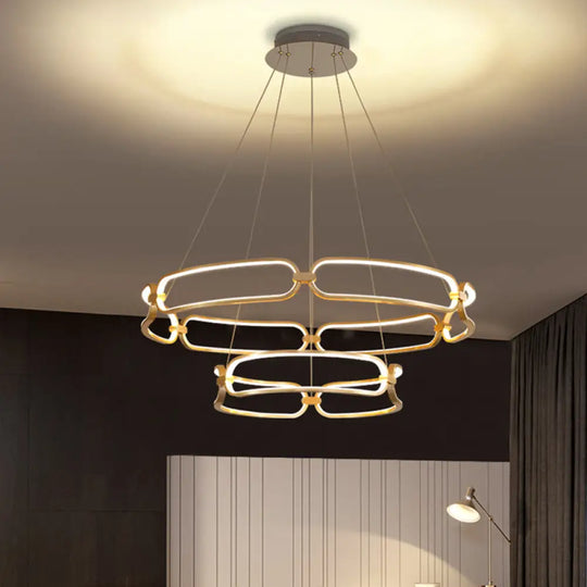 Metal Gold Led Pendant Light - 1/2-Tiered Wristlet Shaped Chandelier Simple & Stylish Small/Large /