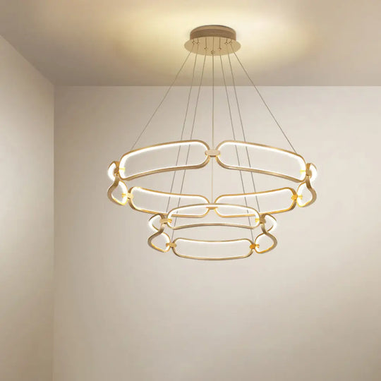 Metal Gold Led Pendant Light - 1/2-Tiered Wristlet Shaped Chandelier Simple & Stylish Small/Large /