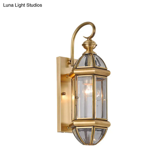 Metal Gold Sconce Light Lantern - Traditional 1-Head Wall Lighting Fixture For Hallway