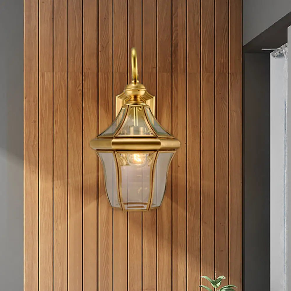 Metal Gold Wall Sconce Lantern - Traditional 1-Light Fixture For Living Room